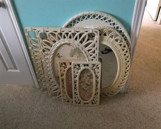 group of mid century white wicker items