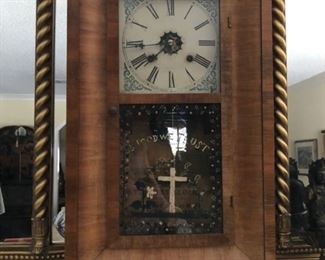 19th c  american clock works has pendulum weight and key very good antique condition 