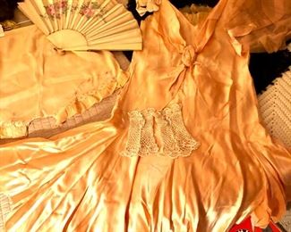 1920s Satin Flapper Dress w/Matching Bonnet & Bloomers