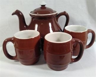 Hall Chocolate Brown teapot and barrel mugs