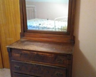 Antique solid wood dresser and mirror