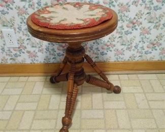 antique piano stool wood hand loomed cushion