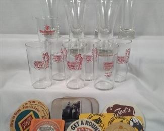 vintage beer glasses and coasters