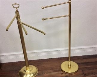Brass Towel Stands, 38" H and 45" H.  