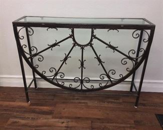 Metal Entry Table with Glass Top, 48" W x 35 3/4" H x 12" D.