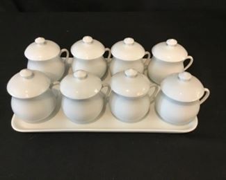Set 8 Apilco Pomde Creme Lidded Cups with Tray