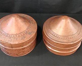 2 Vintage Hand Hammered  Copper Pots from  Guiana Bissau 