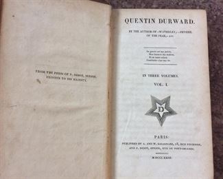 Quentin Durward, by The Author of" Waverly" Walter Scott, Galignani, 1823. In Three Volumes.   