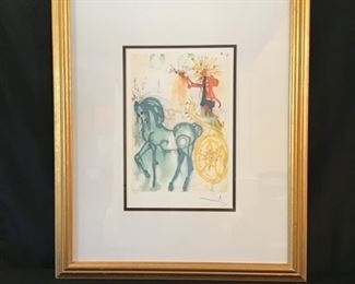 Salvador Dali Numbered Limited Edition "Le Cheval de Triomphe" Lithograph. Frame Size is 31”x 37 1/2”.
 