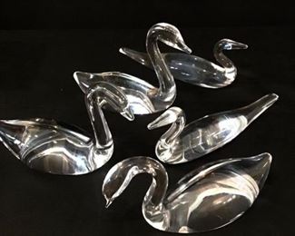 Steuben Signed Swans and Ducks, tallest is 4 1/2" H. 