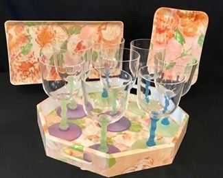 D. Porthault Octagon Tray and Poolside Wine Glasses. 