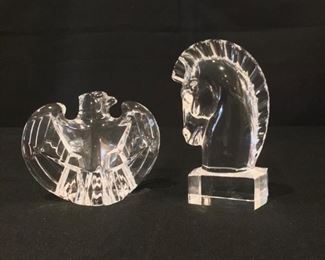 2 Steuben Crystal Paperweights, Tallest is 5".