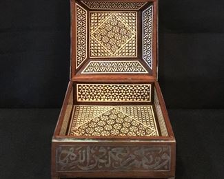 Antique Middle Eastern Inlaid Silver and Copper Jewelry Box 