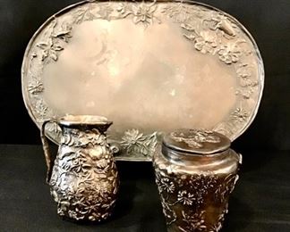 3 Piece Wyoming Wildflower by Dawn Senior Trask, Bronze Tray, Pitcher, and Dish with Lip