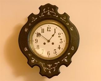 Lot #806 - $150 - Antique Late 19th Century French Baker's Wall Clock with Mother of Pearl Inlay (16" L x 20" H) 