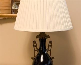 Lot #816 - $300 for Pair - Pair of Ornate Table Lamps (color is very dark blue)