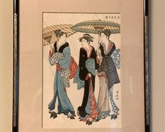 Lot #818 - $90 - Japanese Woodblock Print, 3 Geishas (13.5" L x 17.5" H)