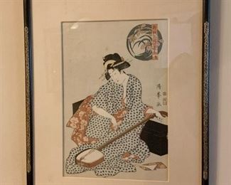 Lot #819 - $90 - Japanese Woodblock Print, Geisha Instrument, (13.5" L x 17.5" H)