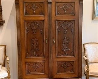 Lot #823 - $1,800 - Antique Late 19th Century French Walnut Armoire (46.5" L x 19.5" W x 74.5" H)