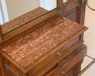 Lot #825 - (detail view of hall tree, marble-topped storage drawer)