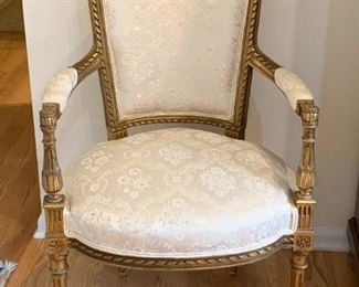 Lot #826 - $1,200 for Set - Set of 4 Antique French Louis XV Style Open Arm Chairs (each is 24" L x 19" D x 34" H)