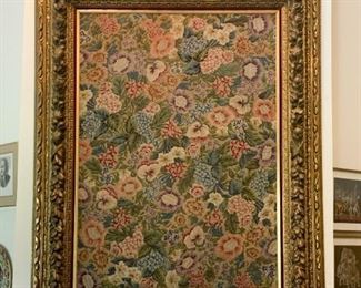Lot #837 - $2,200 - Huge Antique 19th Century European Needlepoint, Flower Design with Ornate Frame (55.5" L x 70" H)