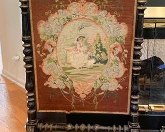 Lot #838 - $300 - Antique French 19th Century Needlepoint Fireplace Screen (25" L x 35" H)