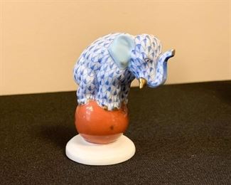 Lot #868 - $75 - Herend Blue Fishnet Elephant on Orange Ball Miniature Figurine