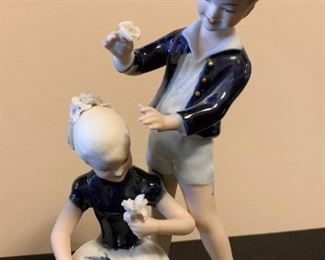Lot #876 - $50 - Wallendorf Porcelain Figurine, Boy & Girl with Flowers
