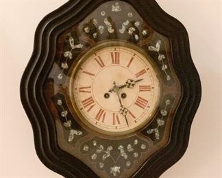 Lot #902 - $200 - Antique Late 19th Century French Baker's Wall Clock with Mother of Pearl Inlay (19.5" L x 24" H) 