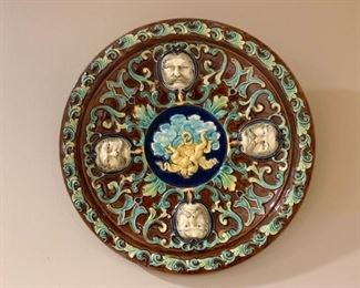 Lot #928 - $75 - Majolica Plate with Faces