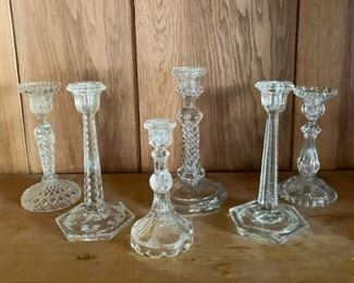 Antique / Vintage Crystal & Etched Glass Candlesticks - NOT Available for Online Purchase.  You must purchase at the sale.