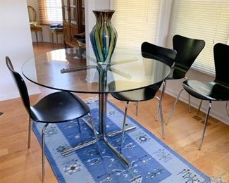 Contemporary Kitchen Dining Table & 4 Chairs, Metal Base & Glass Top - NOT Available for Online Purchase.  You must purchase at the sale.