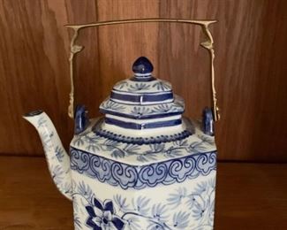 Asian Blue & White Porcelain Teapot - NOT Available for Online Purchase.  You must purchase at the sale.