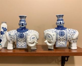 Blue & White Porcelain Elephant Candle Holders - NOT Available for Online Purchase.  You must purchase at the sale.