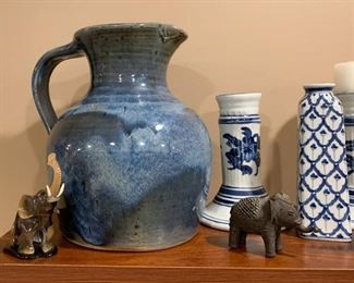Studio Pottery Pitcher, Elephant Figurines - NOT Available for Online Purchase.  You must purchase at the sale.