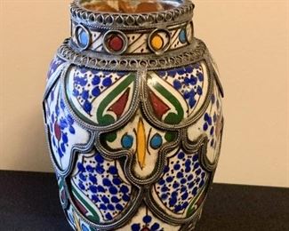 Hand Painted Urn with Overlay - NOT Available for Online Purchase.  You must purchase at the sale.