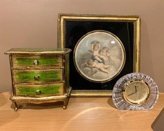 Jewelry Box, Vintage Framed Print, Seiko Desk Clock - NOT Available for Online Purchase.  You must purchase at the sale.