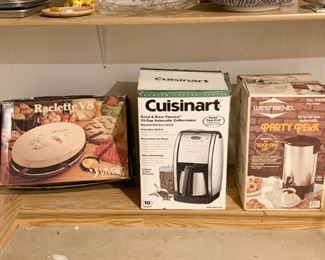 Raclette Maker, Cuisinart Coffee Maker, West Bend Coffee Server - NOT Available for Online Purchase.  You must purchase at the sale.