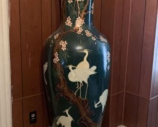 Lot #101 - $1,200 - Monumental Chinese Enamel Floor Vase with Cranes (62.25" H) 