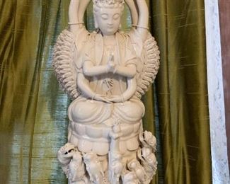 Lot #110 - $200 - Large Chinese Blanc de Chine Dehua White Porcelain Goddess (28.5" H including stand)