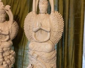 Lot #111 - $250 - Large Chinese Blanc de Chine Dehua White Porcelain Kwan Yin / Guanyin Statue (33" H including stand)