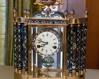 Lot #115 - $400 - Chinese Enamel Cloisonne Mantle Clock (13.75" L x 6" W x 19" H)