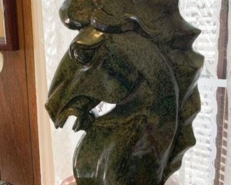 Lot #129 - $350 - Stone Carved Horse Head / Bust 12.5" L x 6" W x 19" H, high gloss finish)