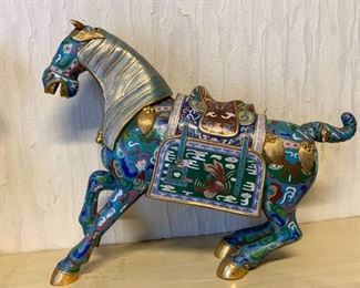 Lot #136 - $200 - Chinese Cloisonne Horse Statue (19.5" L x 16" H)