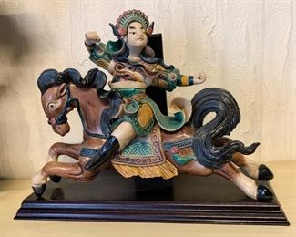Lot #137 - $200 - Antique Reproduction Chinese Glazed Ceramic Warrior Roof Tile (14" L x 5.75" W x 10.5" H) 