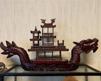 Lot #149 - $50 - Chinese Dragon Boat Wood Sculpture (20" L x 3.25" W x 10.5" H)