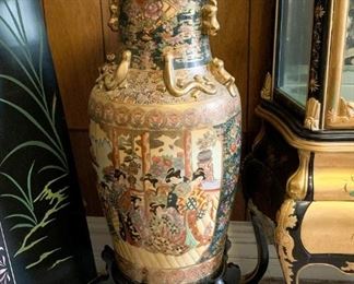 Lot #151 - $950 for Pair - Pair of  Asian Floor Vases / Urns on Stands (each is 47" H including stand)