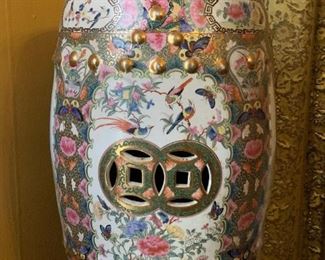 Lot #154 - $120 - Chinese Porcelain Garden Stool, Birds & Butterflies (18.5" H)