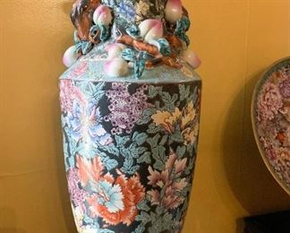 Lot #156 - $150 - Large Chinese Ceramic Floor Vase with Peaches (26" H)
